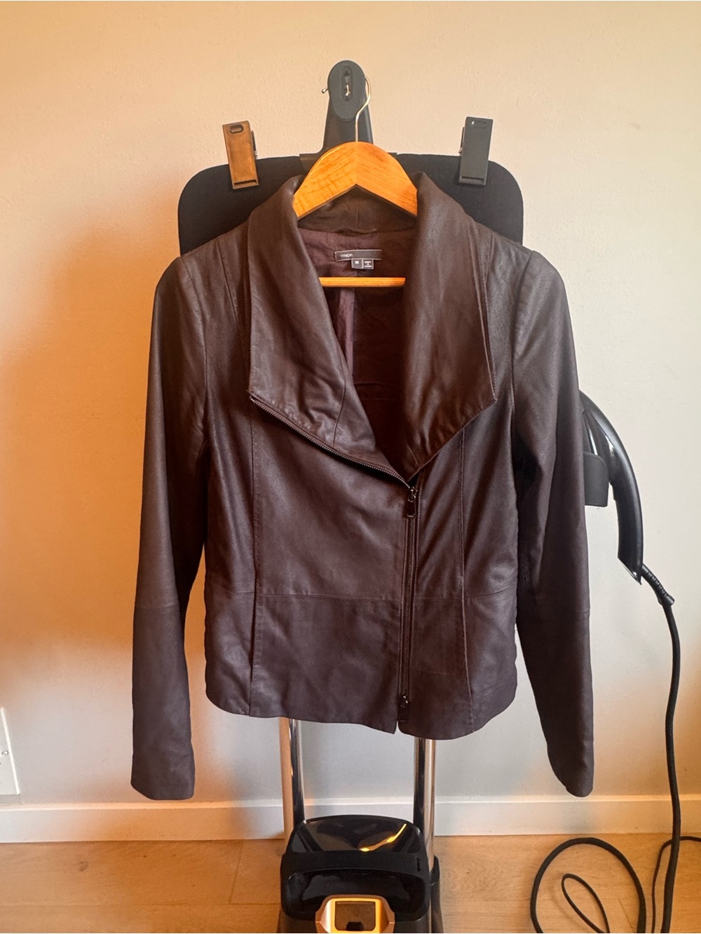 Vince Purple Leather Asymmetrical Zip Jacket